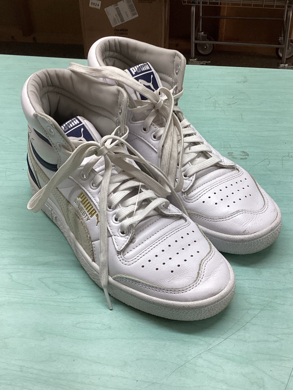 Puma White and Navy High-Top Sneakers